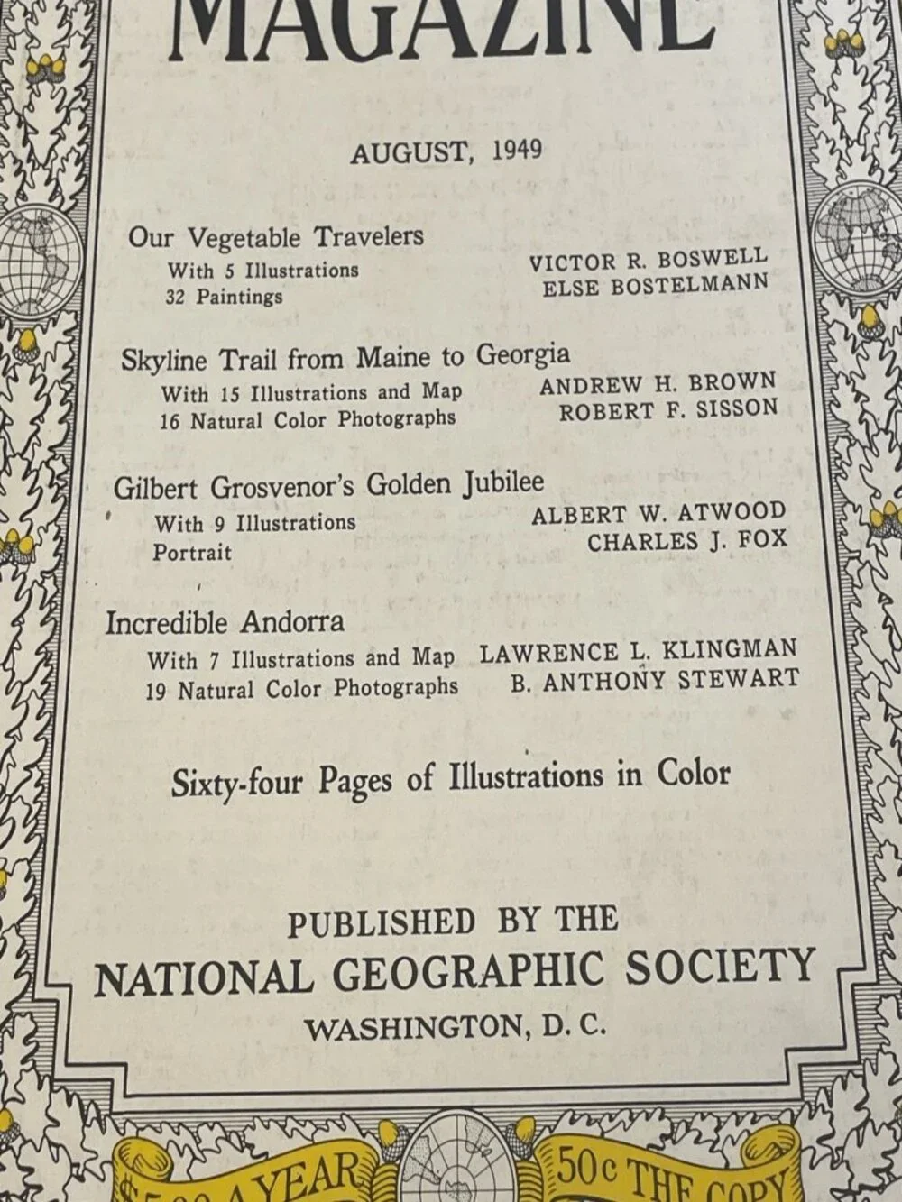 National Geographic August 1949 Our Vegetable Travelers Vintage Magazine